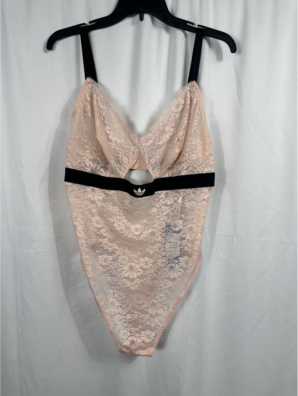 Adidas Women's Sheer Lace Bodysuit with Black Straps and Logo 2XL